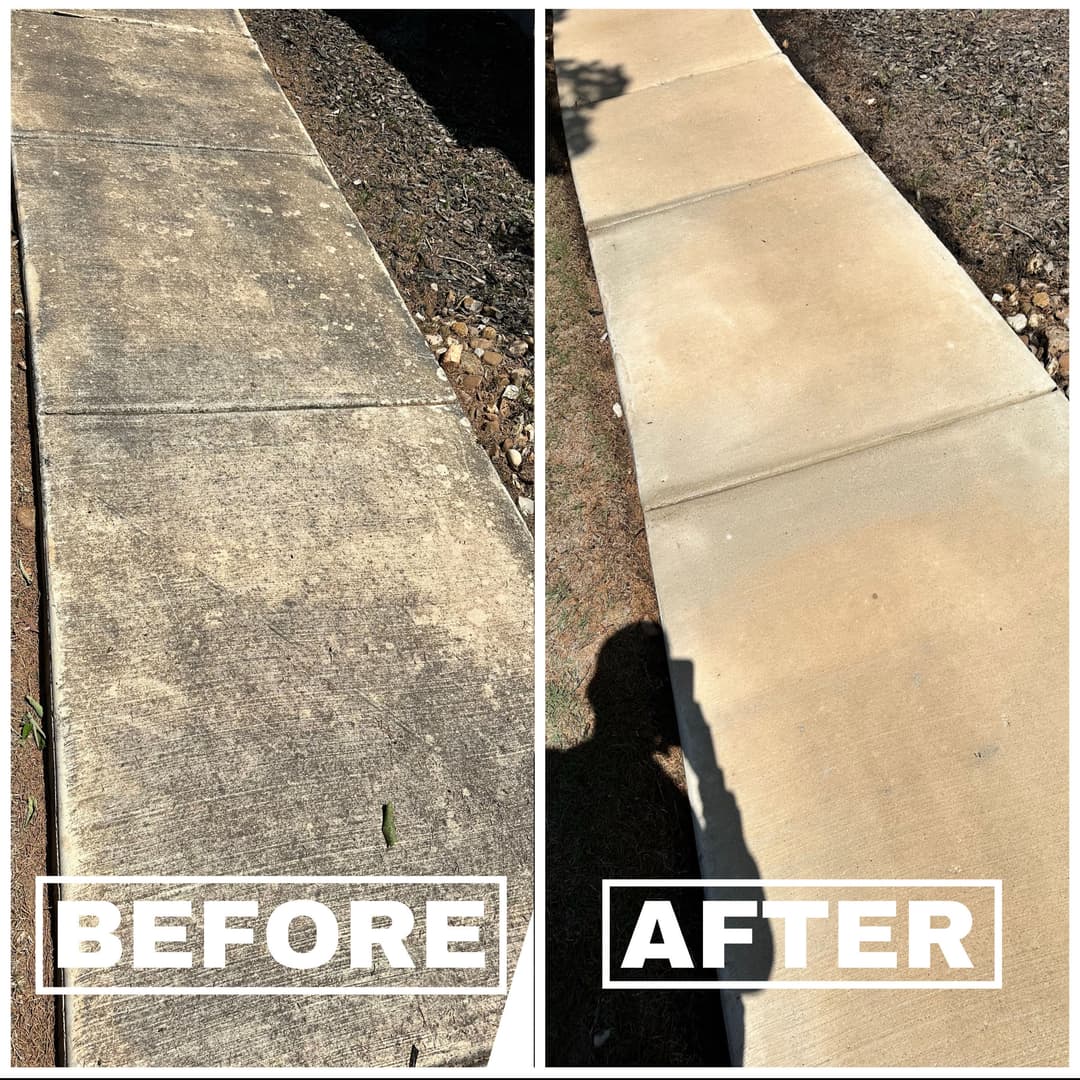 Sidewalk cleaning results: before and after comparison showcasing restored surface quality.